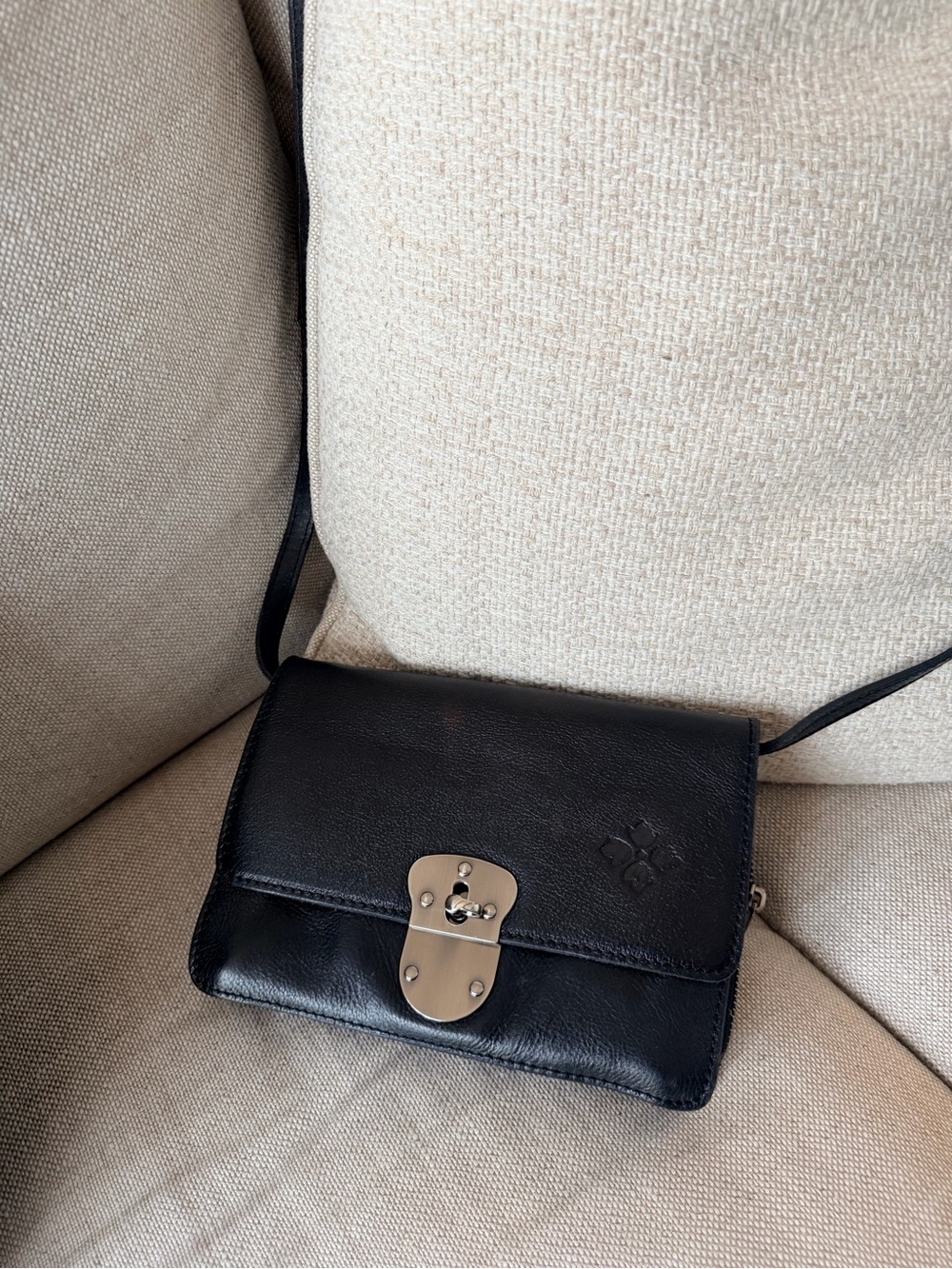 Patricia Nash Black Leather Crossbody Bag with Silver Hardware